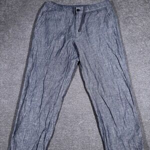 Uniqlo Pants Mens L Blue Chino Drawstring Straight Taper Chambray Linen Blend